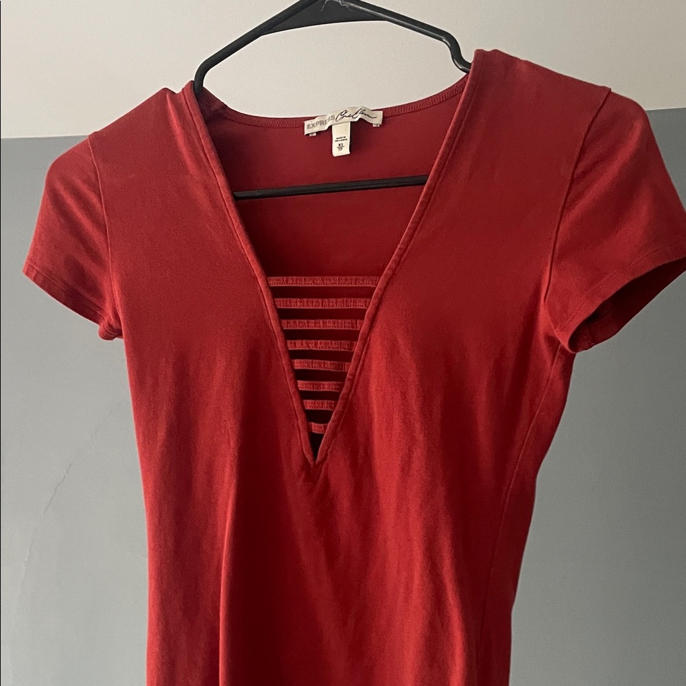 Express Deep Red V-Neck Bodysuit - Picture 3 of 4
